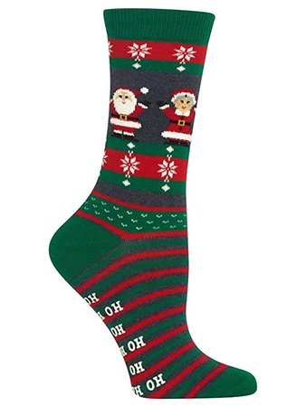 Hot Sox Women's Mr And Mrs Claus Non Skid Socks, Forest, Medium: Clothing