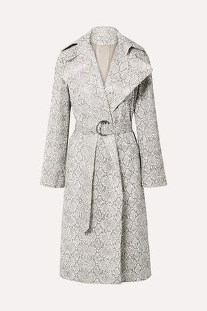 Snake-effect Faux Leather Trench Coat - Snake print