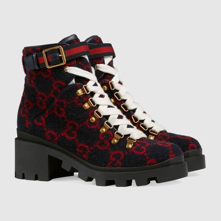 Blue / Red GG Wool Ankle Boot With Strap | GUCCI® US