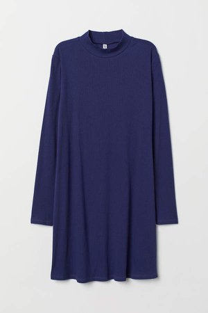 Mock-turtleneck Dress - Blue