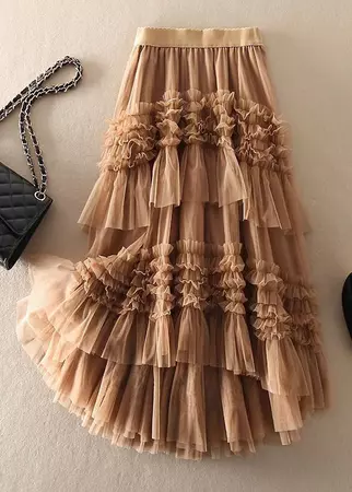 Beautiful Khaki asymmetrical design Tulle Tiered Fall Skirt – SooLinen