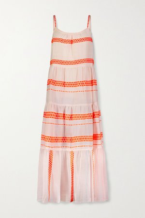 Peach Jemari tiered striped cotton-blend gauze midi dress | LemLem | NET-A-PORTER