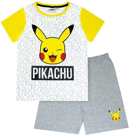Amazon.com: Pokemon Pikachu Face Grey Yellow Boy's Short Pyjamas: Clothing
