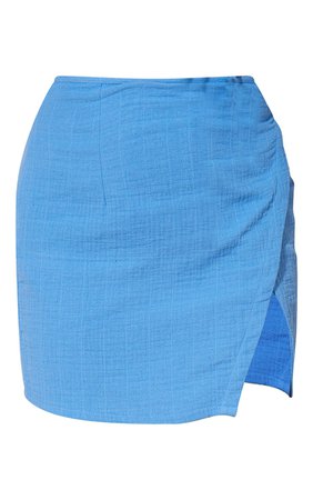 Blue Waffle Tie Wrap Mini Skirt | Co-Ords | PrettyLittleThing CA