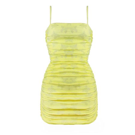 French Kiss Diamanté Butterfly Lemon Ruched Cami Dress | Elsie & Fred | Wolf & Badger