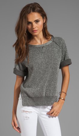 SONIA by Sonia Rykiel Cotton and Lurex Short Sleeve Sweater in Grey & Silver | REVOLVE