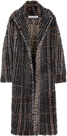 Tweed-Trimmed Mink Fur Coat