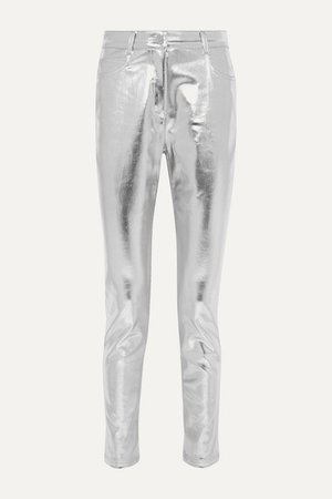 Metallic Coated High-rise Slim-leg Jeans - Silver