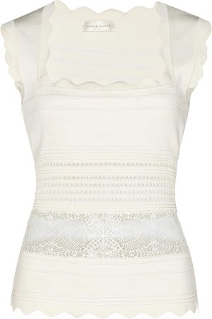 Zuhair Murad Scallop And Lace-Detailed Open-Knit Tank Size: 32
