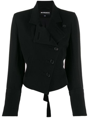 Black Ann Demeulemeester Asymmetric Buttoned Jacket | Farfetch.com