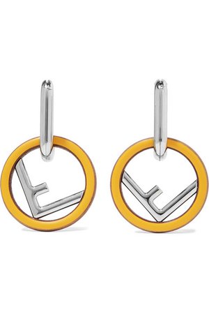 Fendi | Silver-tone, wood and enamel earrings | NET-A-PORTER.COM