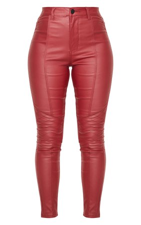 *clipped by @luci-her* Red Biker Coated Skinny Jeans | Denim | PrettyLittleThing USA