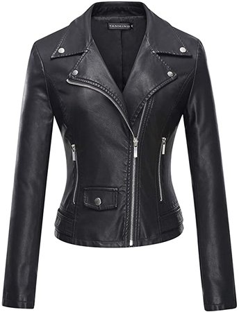 Tanming Women's Faux Leather Moto Biker Short Coat Jacket at Amazon Women's Coats Shop