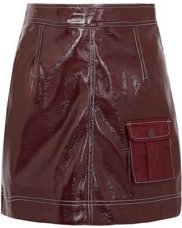 Faux Patent-leather Mini Skirt - Burgundy