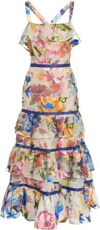 Marchesa Floral Printed Silk Maxi Dress Size: 2