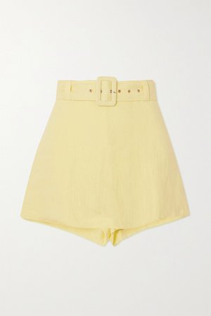 Pastel yellow Celia belted layered linen shorts | Faithfull The Brand | NET-A-PORTER