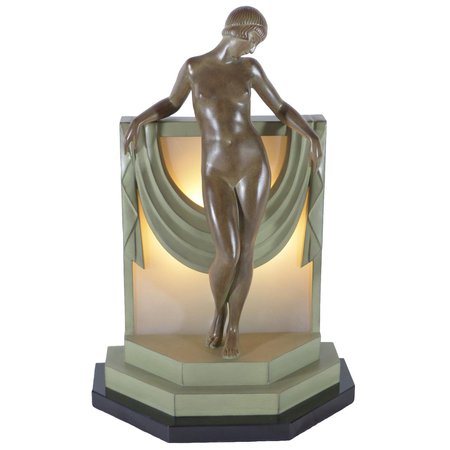 Art Deco "Clarte" Biba Female Floor Lamp in the Style of Max Le Verrier For Sale at 1stDibs