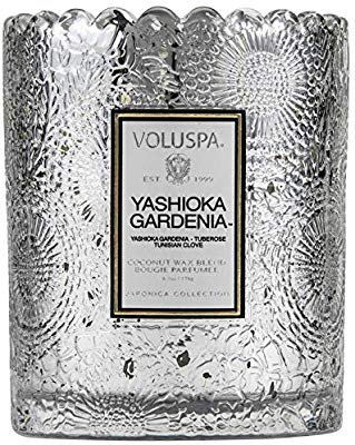 Amazon.com: Voluspa Yashioka Gardenia Scalloped Edge Boxed Glass Candle, 6.2 ounces: Home & Kitchen