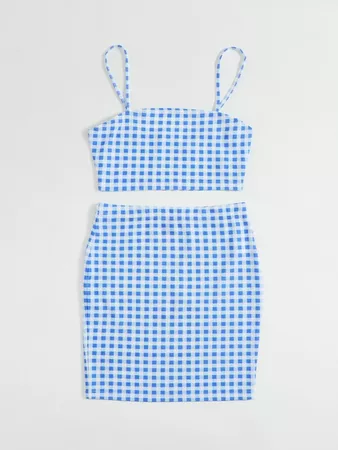 Gingham Crop Cami Top & Skirt Set | SHEIN USA