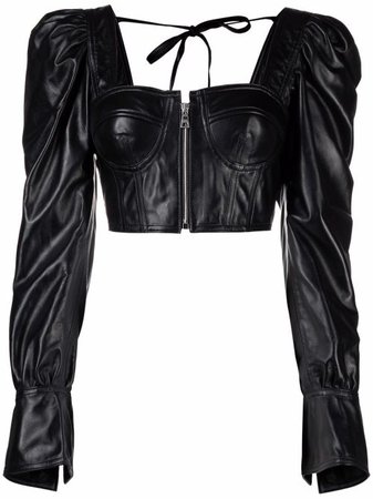 Shop Manokhi cropped leather corset blouse with Express Delivery - FARFETCH