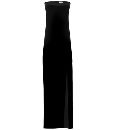 Strapless velvet gown black dress