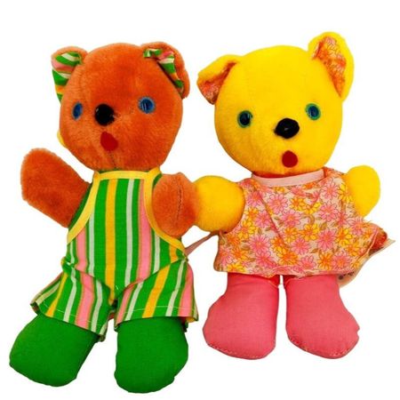 60s Vintage Knickerbocker Teddy Twins Pair Bears Japan Pink Yellow - Etsy Sweden