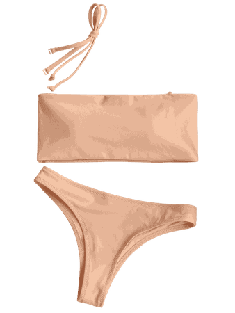 High Cut Bandeau Thong Bathing Suit NUDE PINK: Bikinis S | ZAFUL
