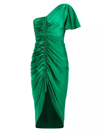Shop Zac Posen Satin Asymmetric Midi-Dress | Saks Fifth Avenue