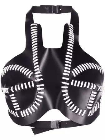 Shop Manokhi lattice-strap leather crop top with Express Delivery - FARFETCH