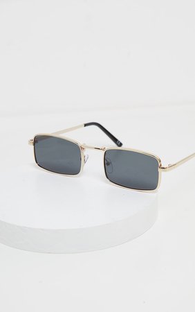 Gold Frame Black Lens Small Square Sunglasses | PrettyLittleThing