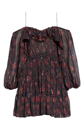 Ulla Johnson Monet Metallic Floral Cold Shoulder Silk Blend Dress Black