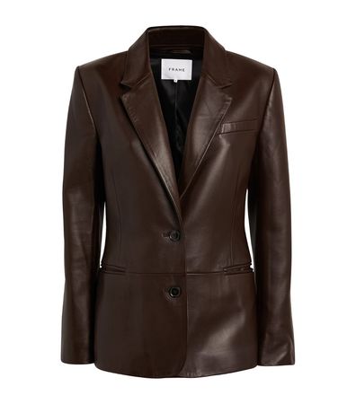 FRAME brown Leather The Femme Blazer | Harrods UK