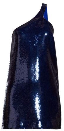 Sequinned Asymmetric Mini Dress - Womens - Blue