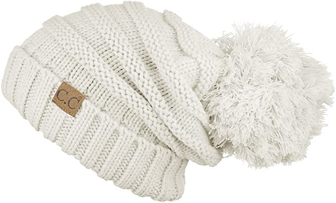 C.C Exclusives Unisex Oversized Slouchy Beanie with Pom (HAT-100POM) (Ivory) at Amazon Women’s Clothing store