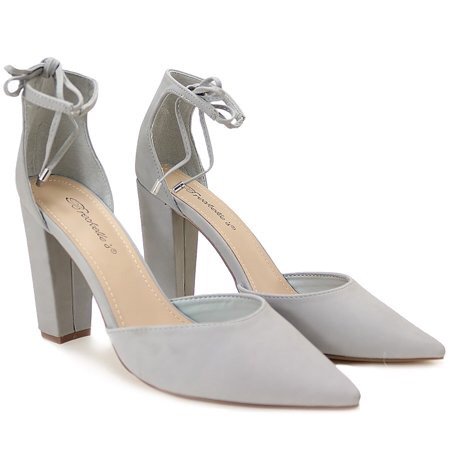 pointed grey chunky heels