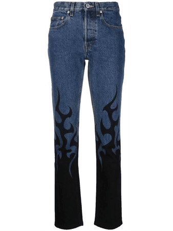 VETEMENTS flame-print skinny-cut jeans