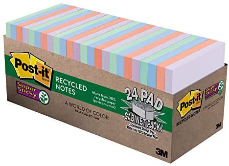 Amazon.com : Post-it Super Sticky Recycled Notes, Bali Colors, 2X the Sticking Power, Large Pack, 3 in. x 3 in, 24 Pads/Pack, 70 Sheets/Pad (654-24NH-CP) : Office Products