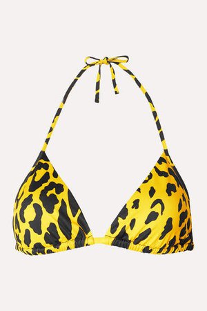 Neon Leopard-print Triangle Bikini Top - Bright yellow