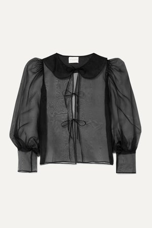 Black Emilie tie-detailed silk-organza blouse | MaisonCléo | NET-A-PORTER
