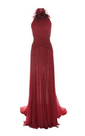 Valentino- Draped Silk Chiffon Halter Gown