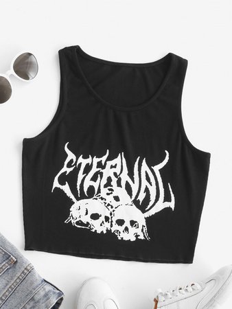 [31% OFF] 2020 Ribbed Skull Halloween Tank Top In BLACK | ZAFUL
