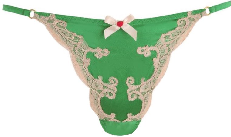 green lace trim panties with bow