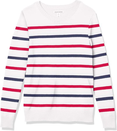 Amazon.com: Amazon Essentials Women's 100% Cotton Crewneck Sweater, Rainbow Rugby Stripe, X-Large: Clothing