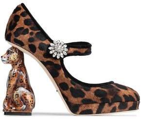 Embellished Leopard-print Calf Hair Mary Jane Pumps