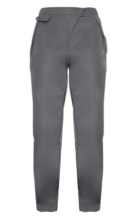 Grey Woven Asymmetric Waist Band Wide Leg Trousers | PrettyLittleThing USA