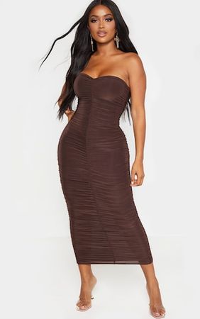 Shape Brown Bandeau Midaxi Dress | Curve | PrettyLittleThing USA