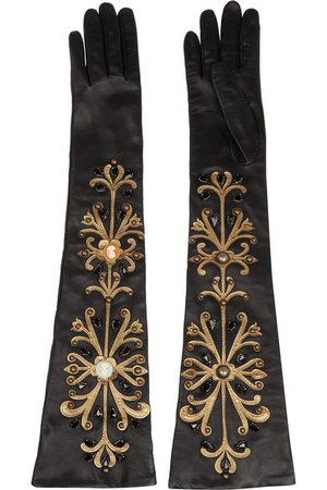 Dolce & Gabbana | Embellished leather gloves | NET-A-PORTER.COM