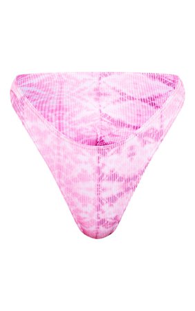 Pink Ribbed Tie Dye High Leg Bikini Bottom | PrettyLittleThing