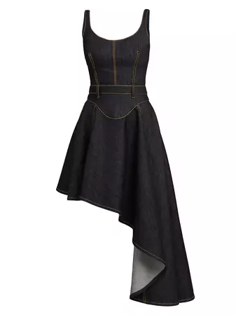 Shop Alexander McQueen Asymmetric Denim Midi-Dress | Saks Fifth Avenue