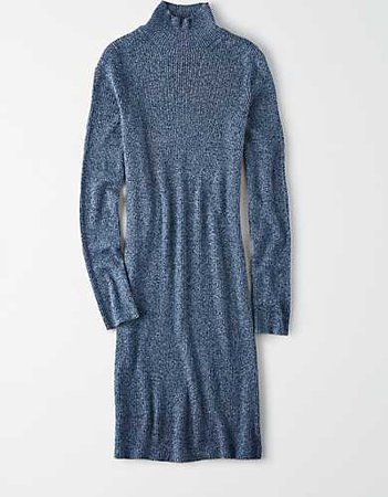 AE Ribbed Mock Neck Sweater Dress blue